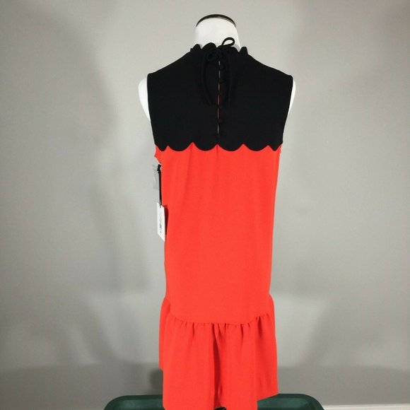New Victoria Beckham Colorblock Scallop Drop Waist Dress M Sleeveless Flounce - Picture 8 of 9